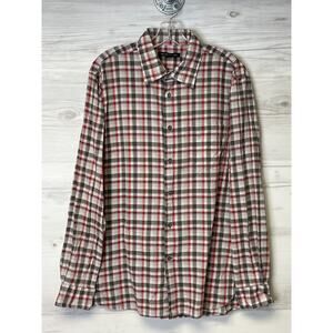 John Varvatos‎ Button Up Shirt Large Mens Red Plaid Long Sleeve Cotton USA